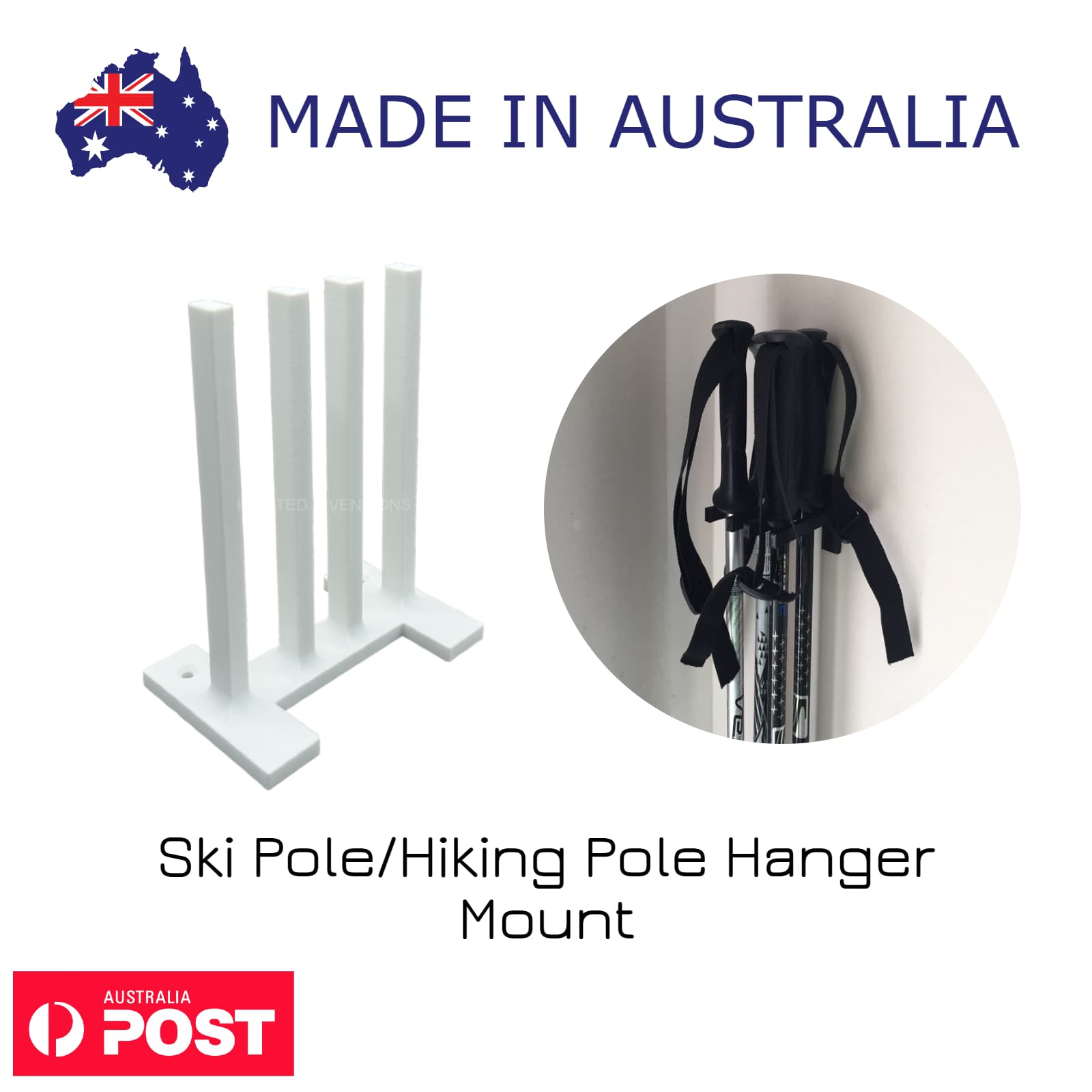 Ski Pole & Hiking Pole Hanger Mount – Wall Storage Hook for Trekking & Snow Poles