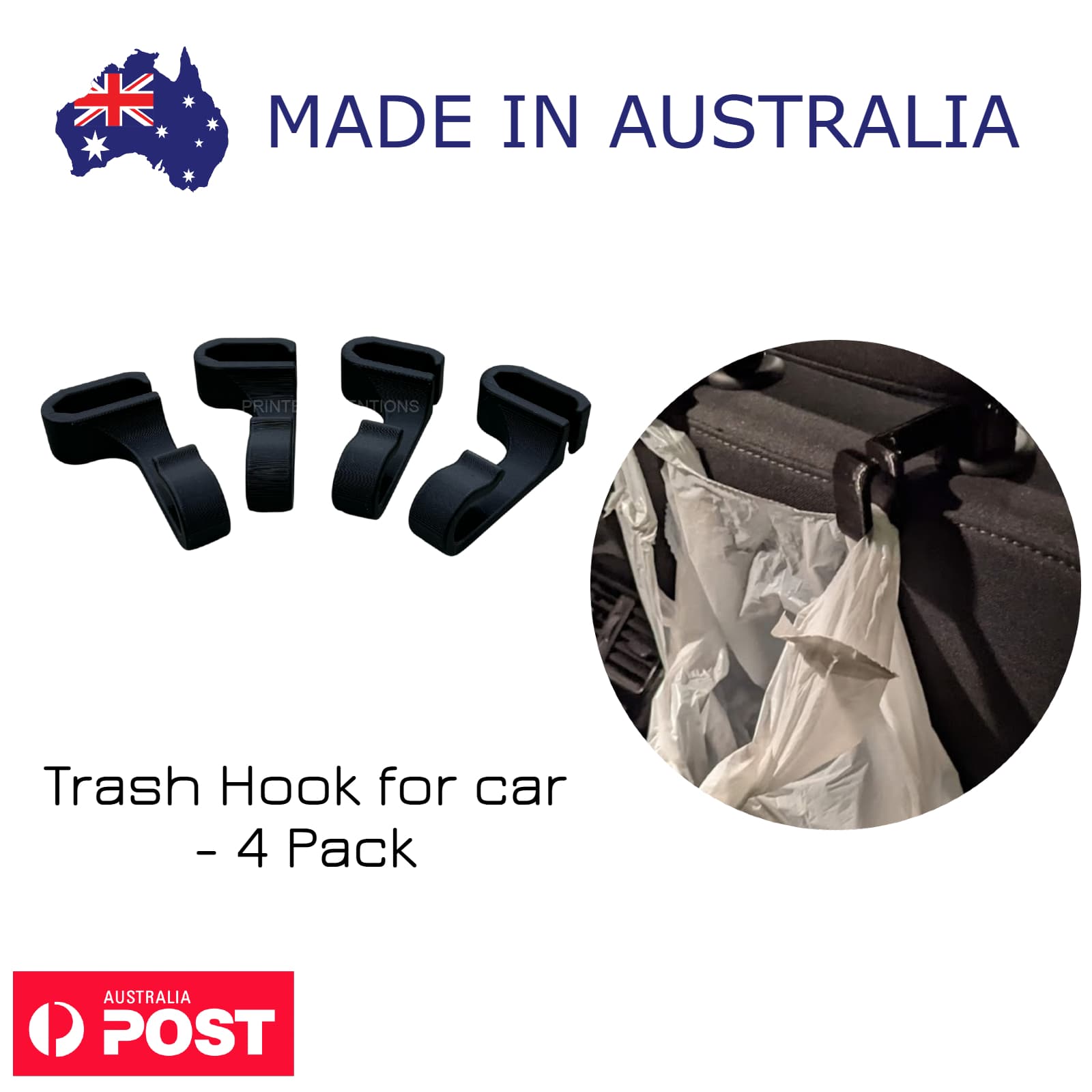 Car Trash Hook – 4 Pack Seat Headrest Hanger for Bags & Small Items