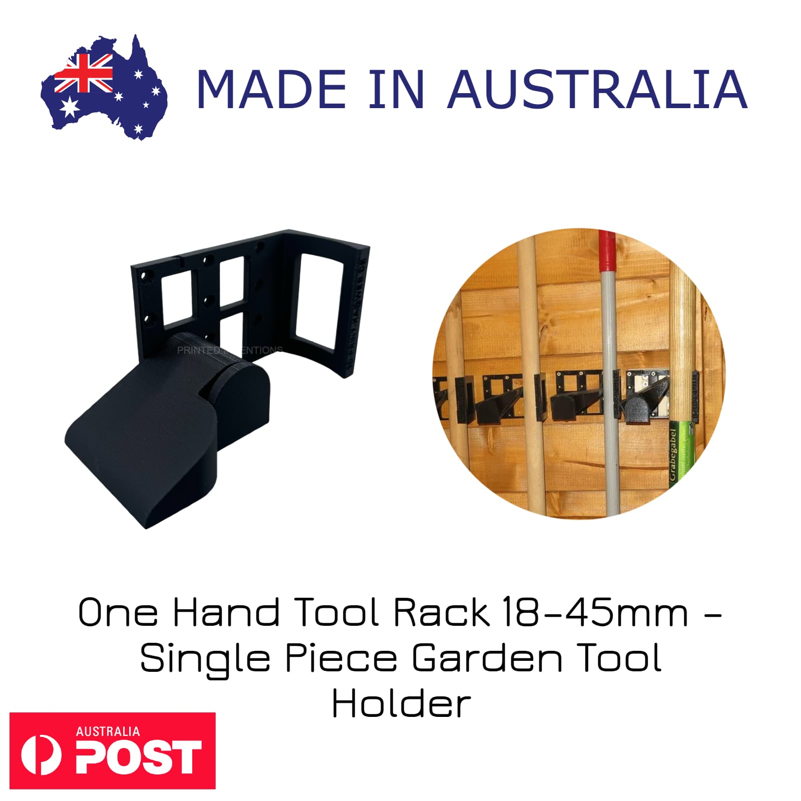 One Hand Tool Rack 18–45mm – Single Piece Garden Tool Holder (No Assembly)