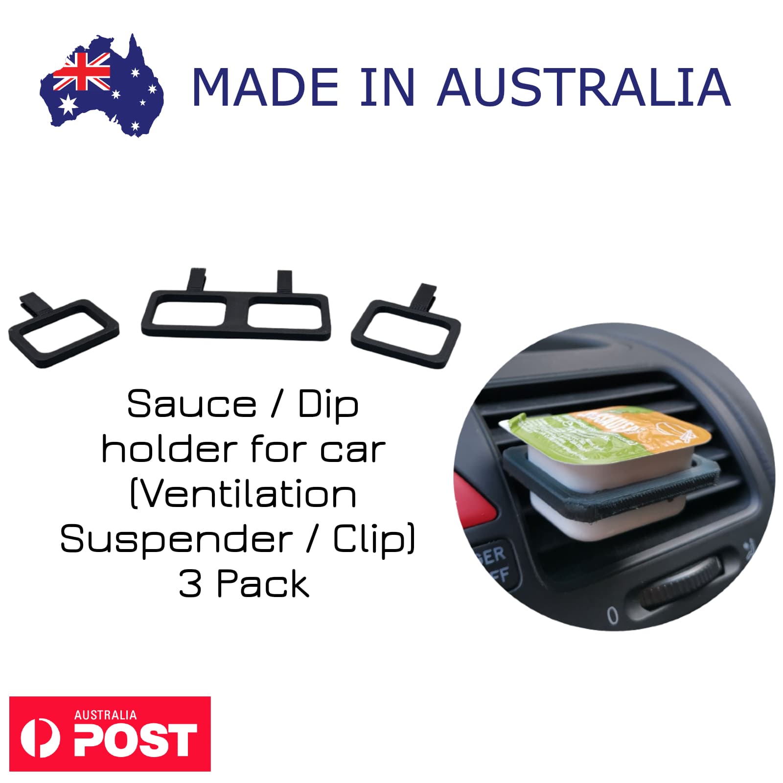 Car Sauce & Dip Holder – 3 Pack Air Vent Clip for Fast-Food Condiment Cups